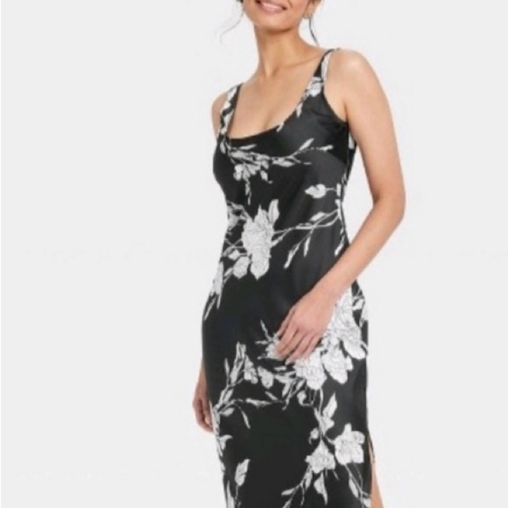 a new day Black & White Floral Midi Slip Dress